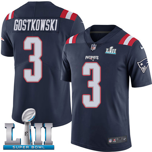 Nike Patriots #3 Stephen Gostkowski Navy Blue Super Bowl LII Men's Stitched NFL Limited Rush Jersey